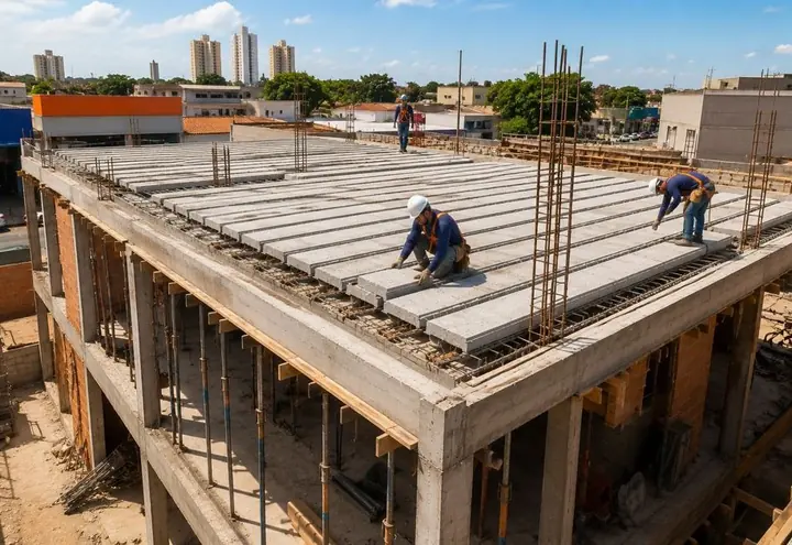 Obra comercial com pré-moldados de concreto